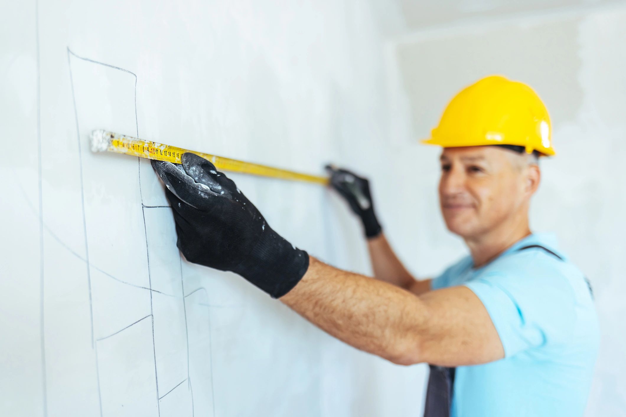 Contractor measuring for a home renovation project